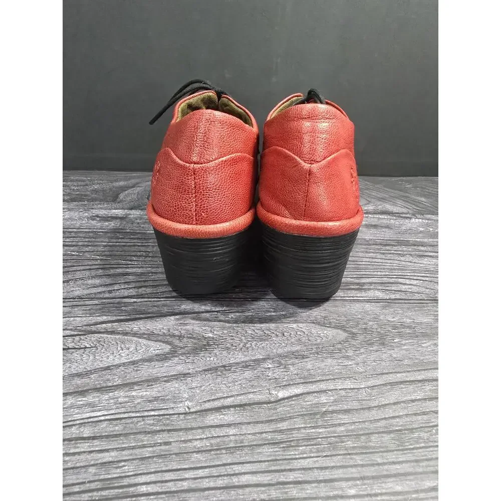 FLY London Yif Red Leather Wedge Oxford Platform Lace Up Women's EU 38 US 7.5